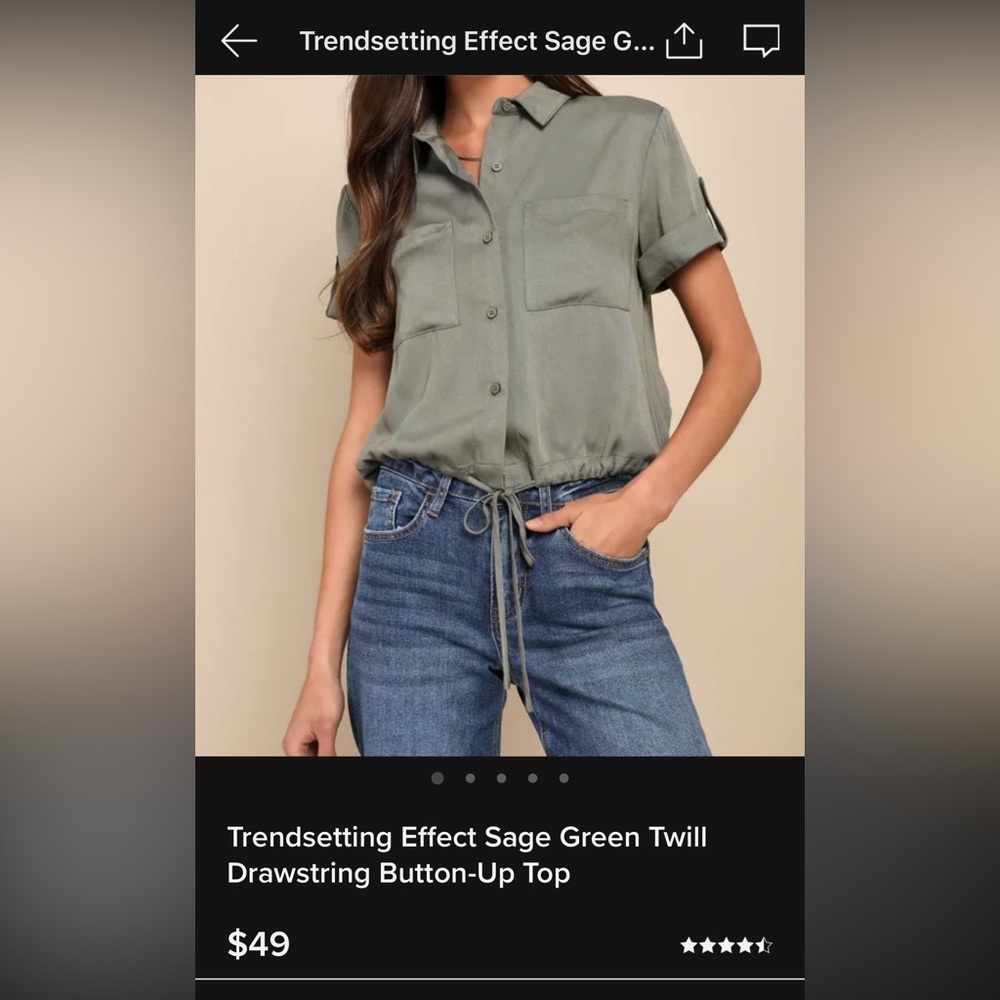 NWOT trendsetting effect sage green twill drawstring button-up top